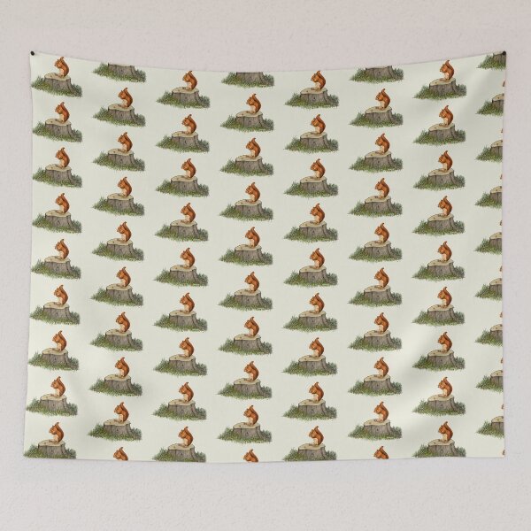 Item preview, Bushy Tailed Squirrel Eating Acorns on Tree Stump designed and sold by JoyfulWhimsy.
