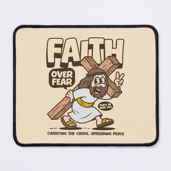 Item preview, Faith Over Fear – Carrying the Cross Spreading Peace Christian Cartoon Design designed and sold by adipra.