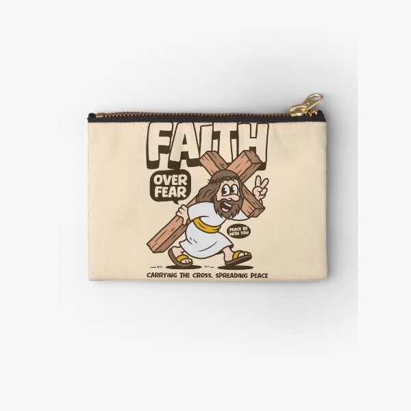 Item preview, Faith Over Fear – Carrying the Cross Spreading Peace Christian Cartoon Design designed and sold by adipra.