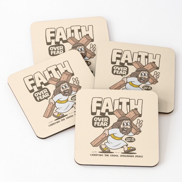 Item preview, Faith Over Fear – Carrying the Cross Spreading Peace Christian Cartoon Design designed and sold by adipra.