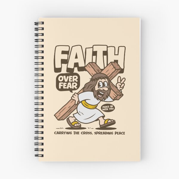 Item preview, Faith Over Fear – Carrying the Cross Spreading Peace Christian Cartoon Design designed and sold by adipra.