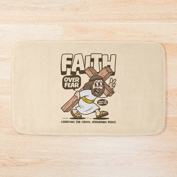 Item preview, Faith Over Fear – Carrying the Cross Spreading Peace Christian Cartoon Design designed and sold by adipra.