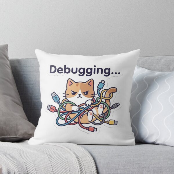 Item preview, "Debugging..." Cat - Tangled in Wires Sticker designed and sold by Zenith Design.
