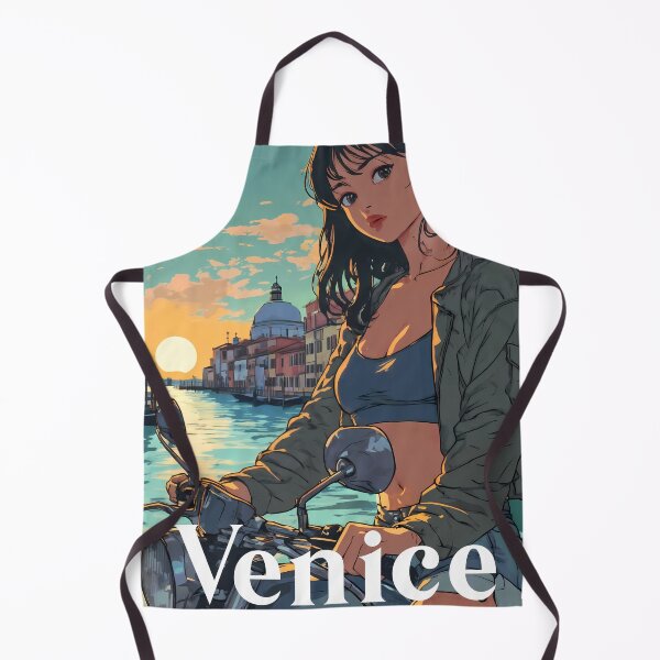 Item preview, Riding to Burano – Retro Anime Girl and Motorcycle in Venice designed and sold by JacksoonLester.