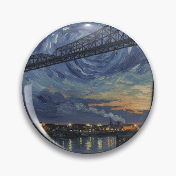 Item preview, Starry Night Over Middlesbrough Transporter Bridge - Impressionist Oil Painting designed and sold by VistaPainterArt.