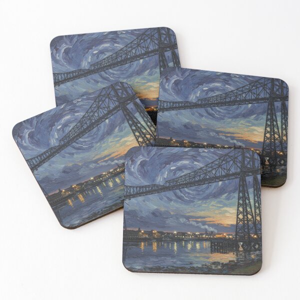 Item preview, Starry Night Over Middlesbrough Transporter Bridge - Impressionist Oil Painting designed and sold by VistaPainterArt.
