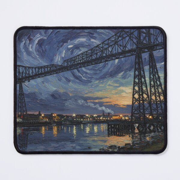 Item preview, Starry Night Over Middlesbrough Transporter Bridge - Impressionist Oil Painting designed and sold by VistaPainterArt.