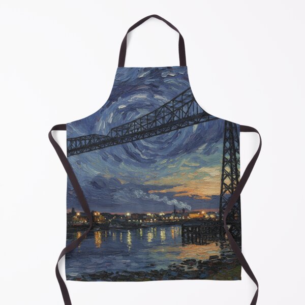 Item preview, Starry Night Over Middlesbrough Transporter Bridge - Impressionist Oil Painting designed and sold by VistaPainterArt.