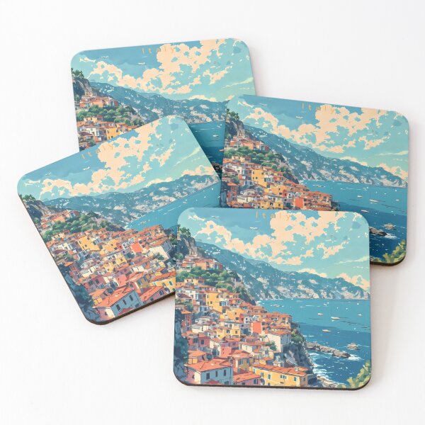 Item preview, Golden Hour Over Manarola – Retro Anime Landscape of Cinque Terre designed and sold by JacksoonLester.