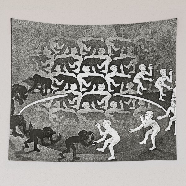 Item preview, M.C. Escher, Meeting, Encounter Surrealist Optical Illusion Decor designed and sold by Artistic Gift Print.