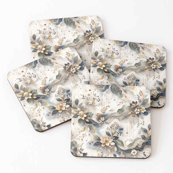 Item preview, Elegant Navy and Gold Floral Abstract Art - Modern Chinoiserie Botanical Pattern with Gold Leaf Accents, Sage Green Eucalyptus Leaves, and Luxury Marble Texture for Sophisticated Home Decor designed and sold by Vivaan Studio.