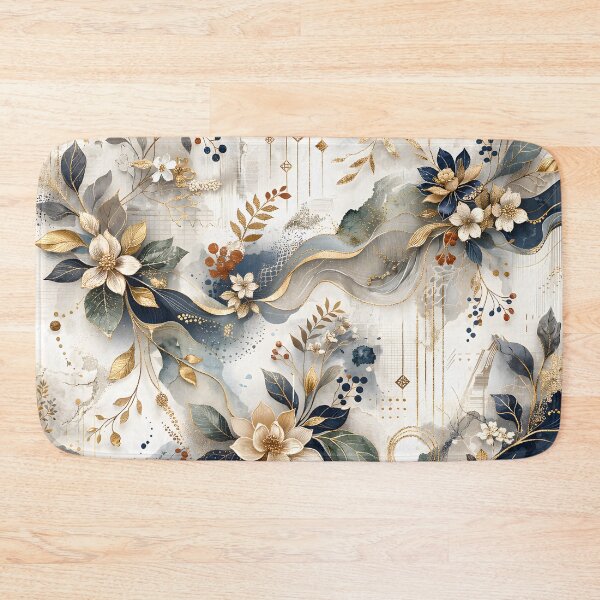 Item preview, Elegant Navy and Gold Floral Abstract Art - Modern Chinoiserie Botanical Pattern with Gold Leaf Accents, Sage Green Eucalyptus Leaves, and Luxury Marble Texture for Sophisticated Home Decor designed and sold by Vivaan Studio.