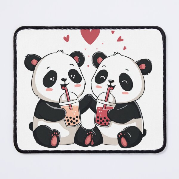 Item preview, Kawaii Panda Boba Tea Couple Cute Romantic Illustration designed and sold by BigStar-Cart.