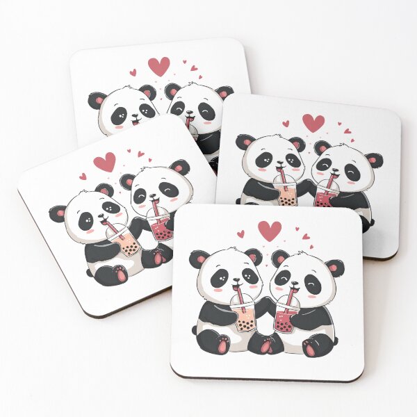 Item preview, Kawaii Panda Boba Tea Couple Cute Romantic Illustration designed and sold by BigStar-Cart.