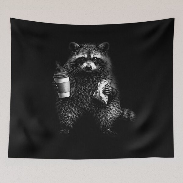 Item preview, Funny Raccoon Coffee & Chips T-Shirt – Trash Panda Snack Bandit,  Animal Graphic Tee, Black & White Aesthetic Raccoon Shirt designed and sold by ArtiFize Store.