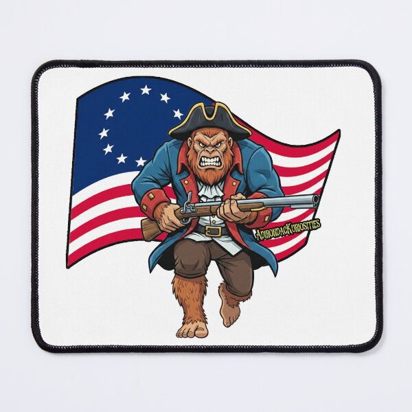 Item preview, Bigfoot charging with a musket in front of the Betsey Ross flag. designed and sold by AdirondacKuriosities.