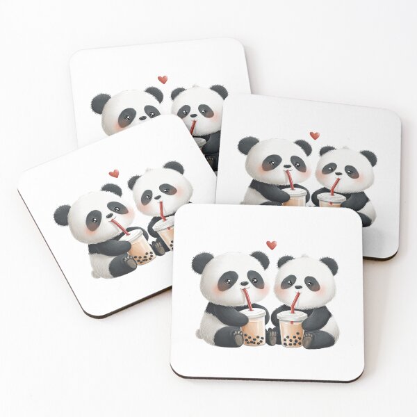 Item preview, Kawaii Panda Boba Tea Couple Illustration for Bubble Tea Lovers designed and sold by BigStar-Cart.