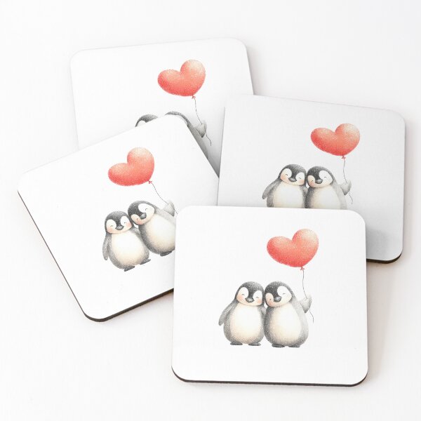 Item preview, Penguin Couple Love Heart Stippling Art for Romantic Occasions designed and sold by BigStar-Cart.