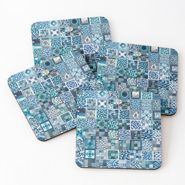 Item preview, Coastal Patchwork Quilted Look - Faux Patchwork Print Granny Squares 1/4 designed and sold by Beachy.