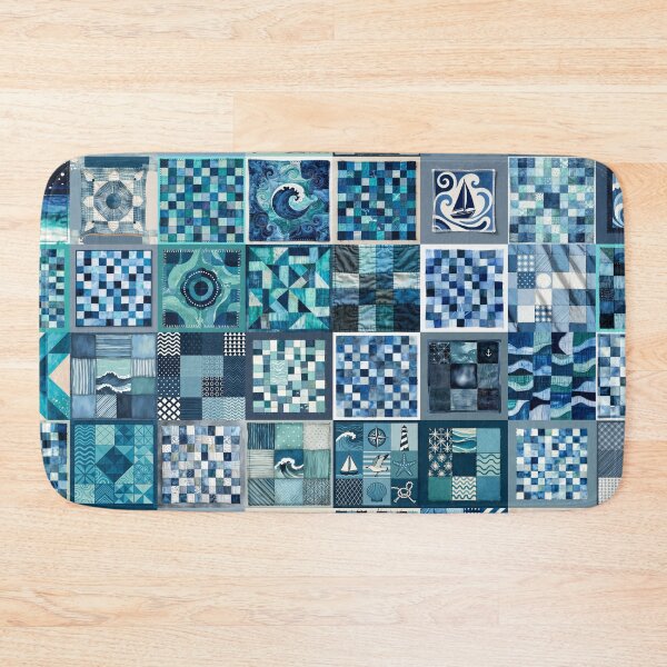 Item preview, Coastal Patchwork Quilted Look - Faux Patchwork Print Granny Squares 1/4 designed and sold by Beachy.