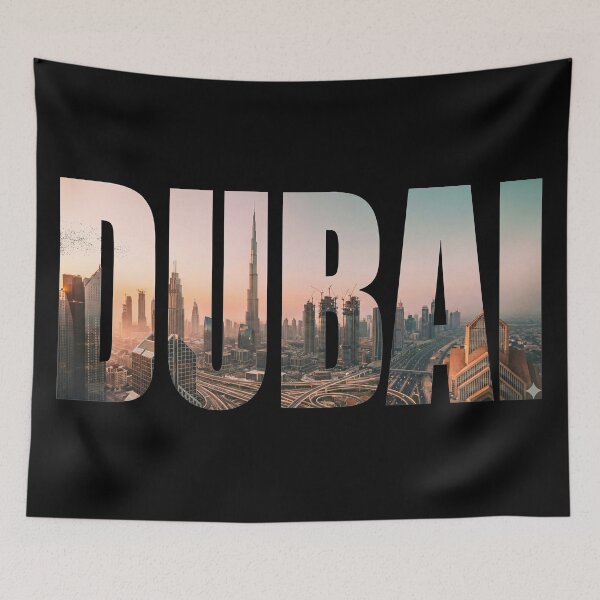 Item preview, Dubai Sunset Skyline Typography - Golden Hour Cityscape & Burj Khalifa designed and sold by Shopeon Designs.