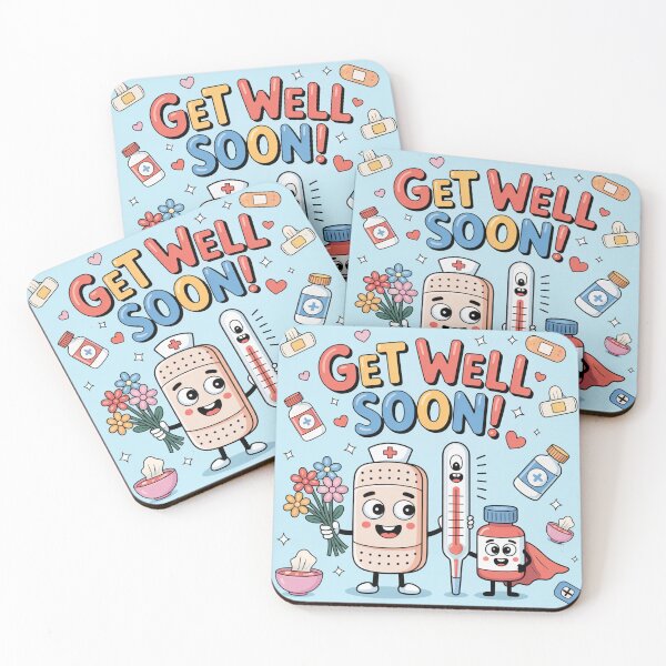 Item preview, Cute Medical Heroes Get Well Soon - Bandage Nurse, Thermometer & Super Pill Cartoon designed and sold by Midnight Veil Designs.