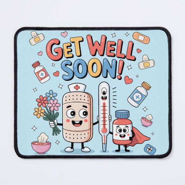 Item preview, Cute Medical Heroes Get Well Soon - Bandage Nurse, Thermometer & Super Pill Cartoon designed and sold by Midnight Veil Designs.