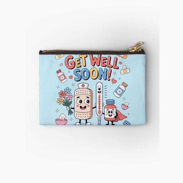 Item preview, Cute Medical Heroes Get Well Soon - Bandage Nurse, Thermometer & Super Pill Cartoon designed and sold by Midnight Veil Designs.