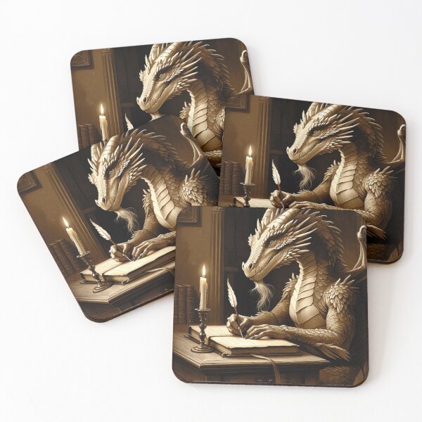 Item preview, Scholarly Dragon with Quill – Sepia Academia Art designed and sold by semenol.