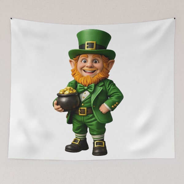 Item preview, Smiling Leprechaun with Pot of Gold – Cute St. Patrick’s Day designed and sold by Rough Sketches – Ireland Inspired Art.