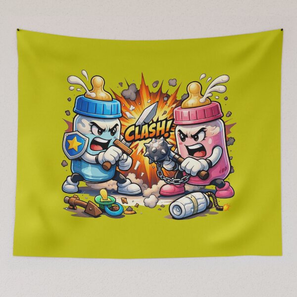 Item preview, Funny Baby Bottle Clash - Gender Reveal Battle Art designed and sold by VariusDesigns.