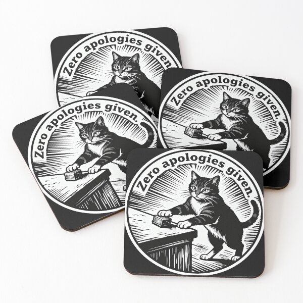 Item preview, Zero Apologies Given Cat – Minimalist Black and White Vintage Art designed and sold by CatVibesStudio.