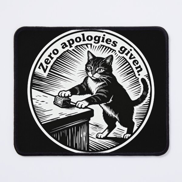 Item preview, Zero Apologies Given Cat – Minimalist Black and White Vintage Art designed and sold by CatVibesStudio.