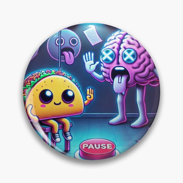 Item preview, PAUSE Button – Taco vs Brain Overload | Neon Too-Much Meme Art designed and sold by ComedyInkFactor.