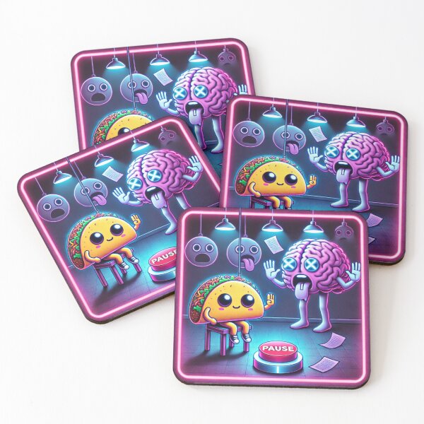 Item preview, PAUSE Button – Taco vs Brain Overload | Neon Too-Much Meme Art designed and sold by ComedyInkFactor.