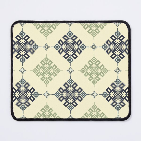 Item preview, Seamless tribal pixel geometric pattern in navy blue and sage green on beige background, inspired by traditional indigenous weaving. designed and sold by kasune-shop.