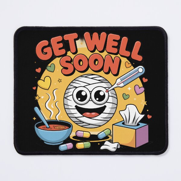 Item preview, Cheerful Bandaged Mummy Get Well Soon - Cute Recovery Cartoon designed and sold by Midnight Veil Designs.