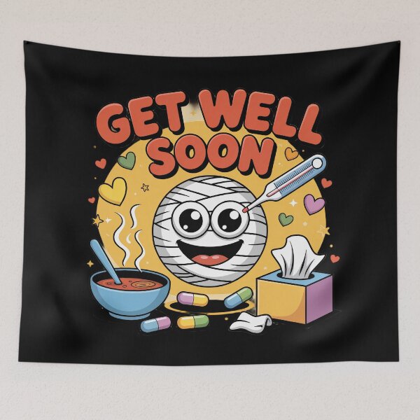 Item preview, Cheerful Bandaged Mummy Get Well Soon - Cute Recovery Cartoon designed and sold by Midnight Veil Designs.