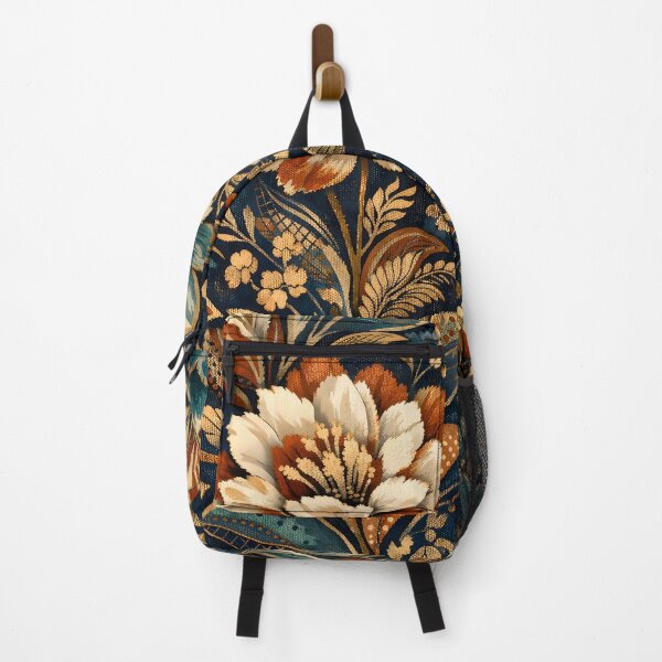 Item preview, Vintage Bohemian Floral Pattern - Antique Botanical Garden Dark Teal and Rust Orange Earthy Ethnic Folk Art Illustration - Moody Maximalist Flower Garden Texture by Vivaan Studio designed and sold by Vivaan Studio.