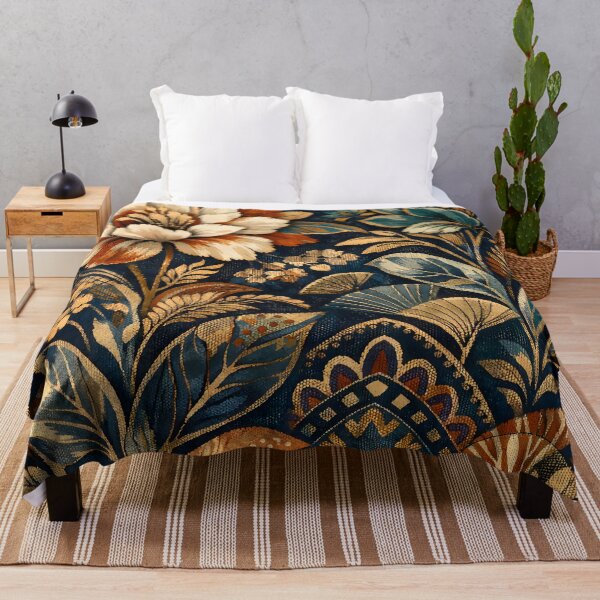 Item preview, Vintage Bohemian Floral Pattern - Antique Botanical Garden Dark Teal and Rust Orange Earthy Ethnic Folk Art Illustration - Moody Maximalist Flower Garden Texture by Vivaan Studio designed and sold by Vivaan Studio.