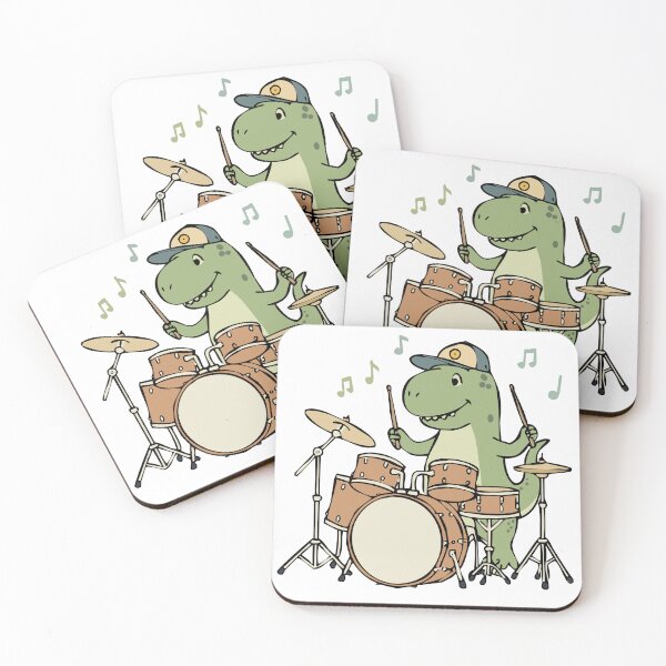 Item preview, Cute Dinosaur Playing Drums – Kawaii Dino Drummer Cartoon Illustration designed and sold by MeeraArts&Crafts.