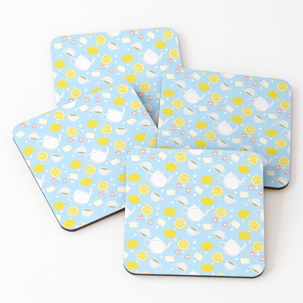 Item preview, Lemon tea pattern with teapots and citrus slices – Soft blue background designed and sold by LoveHidden.