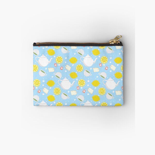 Item preview, Lemon tea pattern with teapots and citrus slices – Soft blue background designed and sold by LoveHidden.