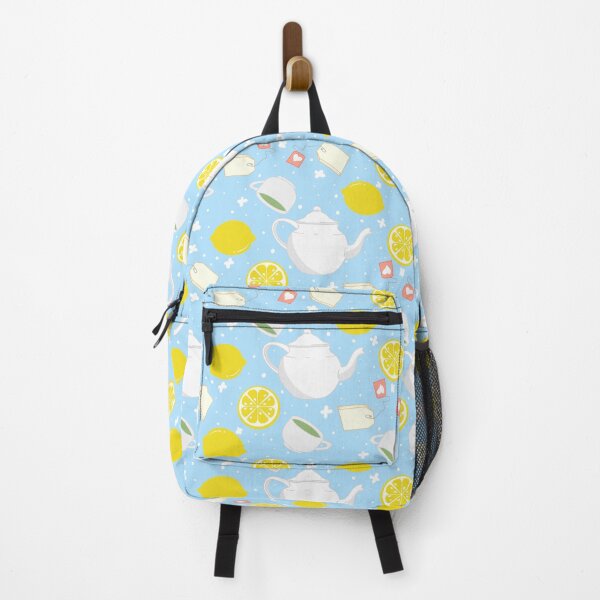 Item preview, Lemon tea pattern with teapots and citrus slices – Soft blue background designed and sold by LoveHidden.