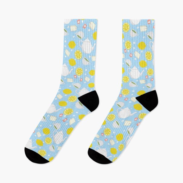 Item preview, Lemon tea pattern with teapots and citrus slices – Soft blue background designed and sold by LoveHidden.