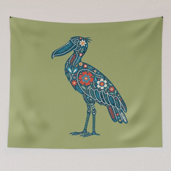 Item preview, Flower Folk Art Shoebill – Scandinavian Folk Art by heidiannemorris © designed and sold by FOLK ART FUSION by heidiannemorris.