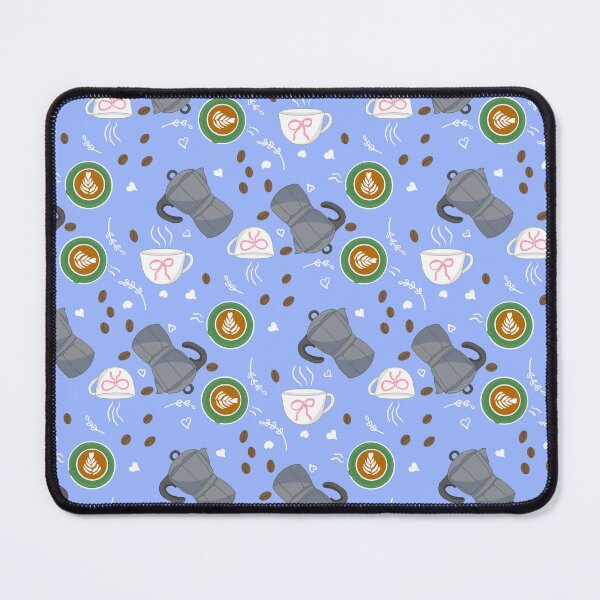 Item preview, Romantic coffee pattern with Italian coffee maker and ribbons – Soft blue background designed and sold by LoveHidden.