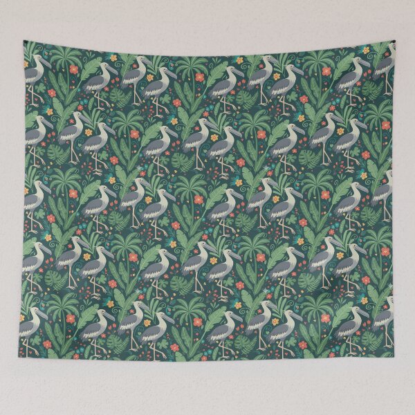 Item preview, Shoebill Tropical Jungle Pattern – Scandinavian Folk Art by heidiannemorris © designed and sold by FOLK ART FUSION by heidiannemorris.