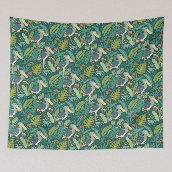 Item preview, Shoebill Tropical Jungle Pattern – Scandinavian Folk Art by heidiannemorris © designed and sold by FOLK ART FUSION by heidiannemorris.