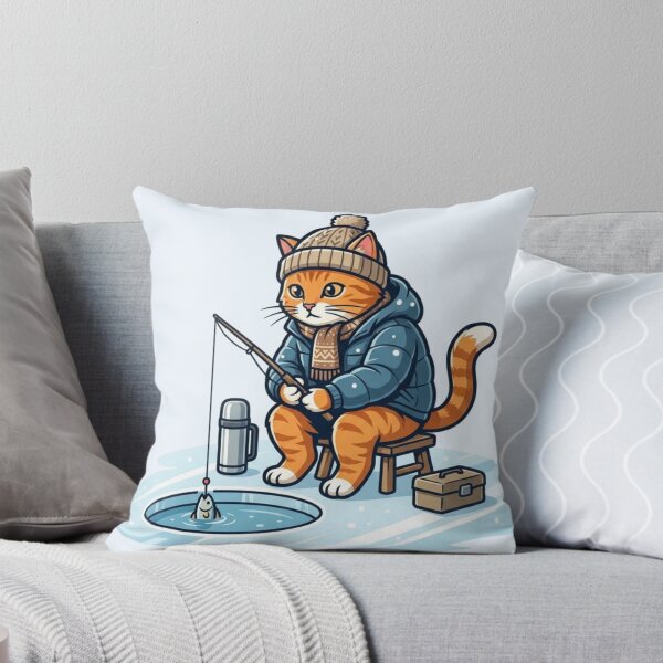 Item preview, Cute Ginger Cat Ice Fishing Winter Mascot designed and sold by HappySproutArt.